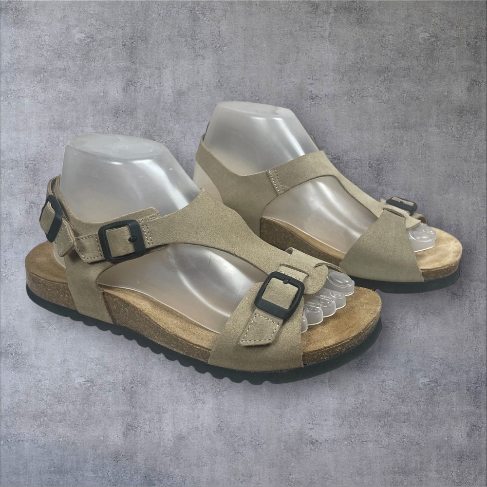 Taos MVP Suede Sandals Womens 9 Cork Footbed Oat Beige Comfort Minimalist Spain